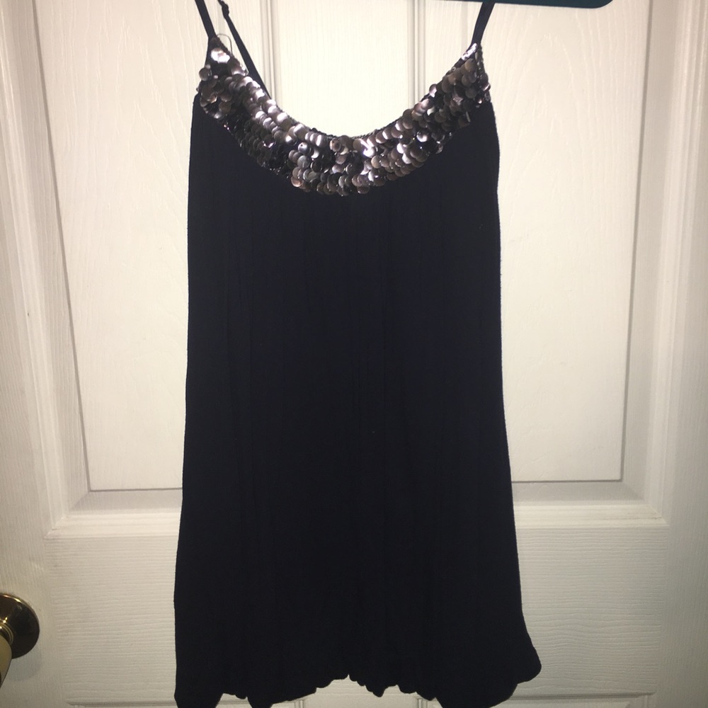 Blue sequin trimmed tank top
